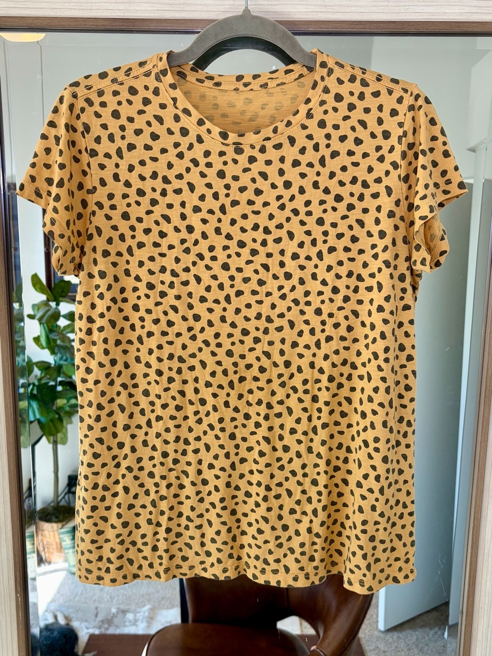 Marine Layer Women Sz Small Yellow Cheetah Print Crewneck Cotton T-Shirt